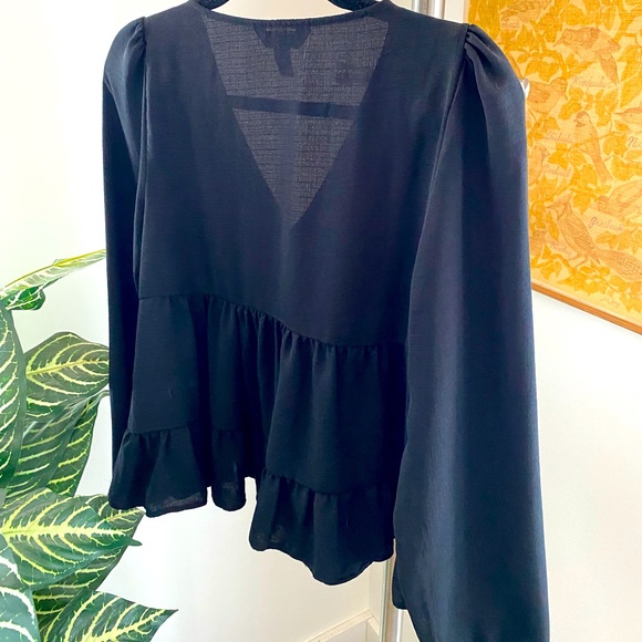 Tiered ruffled black button up top - Picture 2 of 2